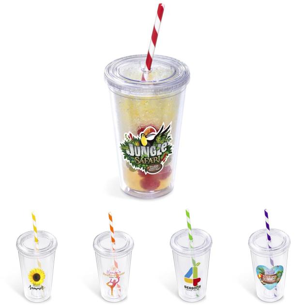 Malibu Double-Wall Plastic Tumbler & Straw