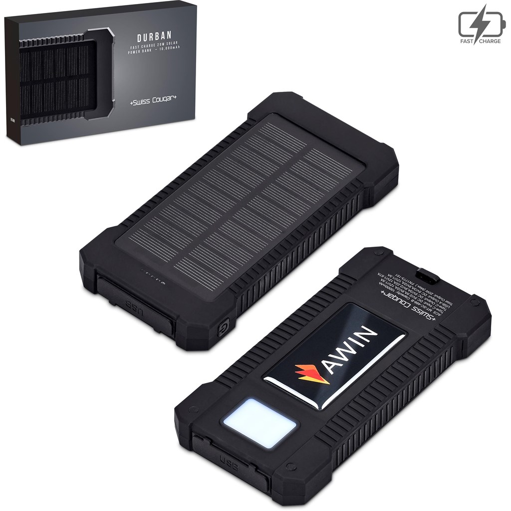 Swiss Cougar Durban Fast Charge 20W Solar Power Bank